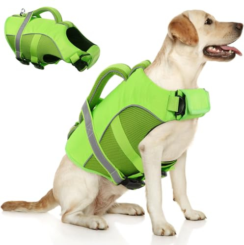 Queenmore Hundeschwimmweste, verstellbare Ripstop-Schwimmweste für Hunde zum Schwimmen und Bootfahren, Haustier-Rettungsweste mit starkem Auftrieb und Rettungsgriff, Schwimmweste für Hunde für