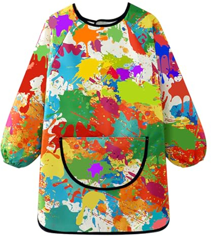 Greyoe 1 Stück Malschürze Kinder Malkittel Kinder Schürze Kinder Lätzchen mit ärmeln Wasserdicht und Schmutzabweisend zum Malen (Buntes Graffiti, L)