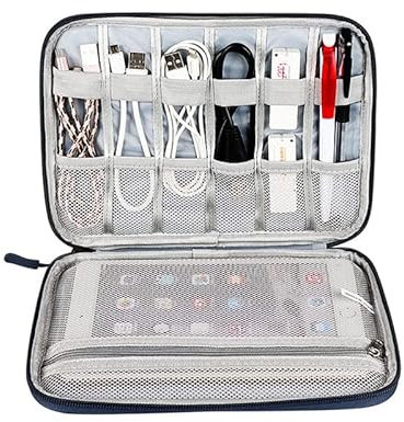 Kabeltasche,Kabel Organizer Tasche Kabel Organizer Bag Power Bank Extenal Batterieladegerät Reisetasche for 7.9 iPad Mini Fall USB Flash-Laufwerk-Stick-Festplattenspeicherung(Single Layer Blue)