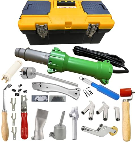 1600w Pistolet de Soudage à Air Chaud en Plastique à Lumière LED Ensemble Complet d’Outils Pistolet de Soudeur, avec Diverses buses de soudage, Accessoires de Revêtement de Sol, 17 Boîte de transport