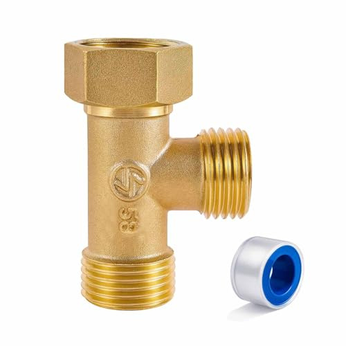 XNTONG – G1/2 Tee Fitting, 3-Way Solid Brass Connector, G1/2 Male x Male x Female Threads, Shower Arm Splitter for Handheld Showerhead, Bidet T Adapter, Includes Washer and PTFE Tape