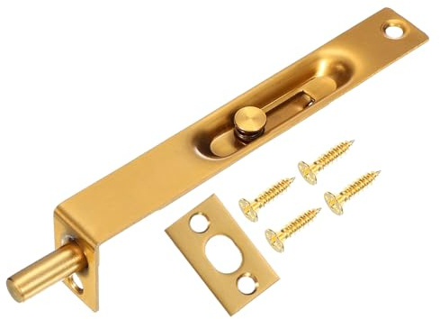 sourcing map Chiavistello a filo in ottone massiccio, 15,2 x 2,2 cm, per porta a scomparsa, serratura a scomparsa, in acciaio inox, per porte scorrevoli in legno, armadietti, armadietti, colore oro