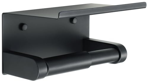 Mooche Toilet Roll Holder Black, Toilet Roll Holder with Shelf Wall Mounted | SUS304 Stainless Adhesive Toilet Paper Holder Suitable for Kitchens, Bathrooms, Toilets, and Living Room(173*110*87MM)