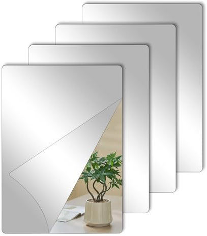 Lrocotanc 4 Stück Selbstklebende Fliesenspiegel – Acrylspiegel – Flexibler Nicht-Glas Rahmenloser Klebespiegel für die Wanddekoration in Wohnzimmer, Badezimmer und Schlafzimmer (30x20 cm)