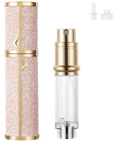 LOPHE Perfume Travel Bottle, 5ML Luxurious Perfume Atomiser Refillable, Shining Perfume Spray Bottle, Easy to Refill Perfume Atomiser for Women Men (Pink)