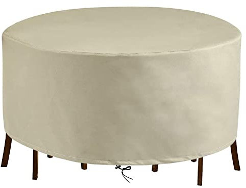 Wasserdichte runde Tischdecke für Gartenmöbel-Set, 251,5 x 88,9 cm, strapazierfähig, 420D-Oxford-Gewebe, beige, winddicht und UV-Schutz, Terrassenmöbelabdeckung