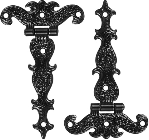 sourcing map 3.5 Inch Door Tee Hinge, 2Pcs T-Strap Hinges Retro Decorative Hinge for Wooden Fences Yard Doors Barn Gate Wooden Box, Black
