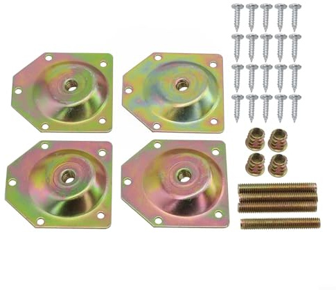 Sandyseptember Juego de 4 placas de montaje para patas de muebles con pernos de suspensión, tornillos para muebles, sofá, asiento