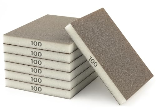 STEBRUAM 6Pcs Esponjas de Lijado Grano 100 Sanding Sponge | Esponja de Arena Lavable y Reutilizable, Paquete de Papel de Lija para Pared de Madera y Metal