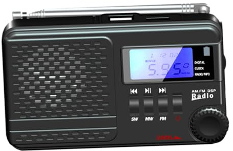 Holibanna Tragbares Multiband Radio Mit LCD Display Wiederaufladbar Dsp Signalverarbeitung Und Externem Lautsprecher Kleiner Handradio Für Automatische Suche Und Weckerfunktionen