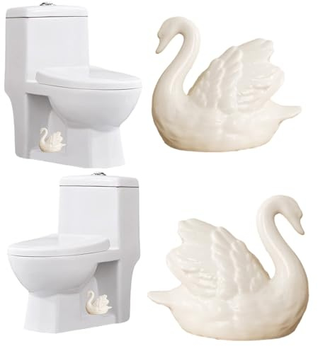 2PCS Toilet Bolt Covers Decorative, Ceramic Toilet Bolt Caps Decorative, Funny Toilets Screw Cover Caps, Lovely Swan Toilets Bowl Bolt Covers, Easy Installation Bathroom Accessories (White)