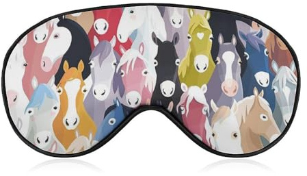 JZemdybill Augenmaske aus glattem Stoff, bunte Cartoon-Pferde, Schlafmaske, Schlafmaske mit verstellbarem Kopfband für Männer, Frauen