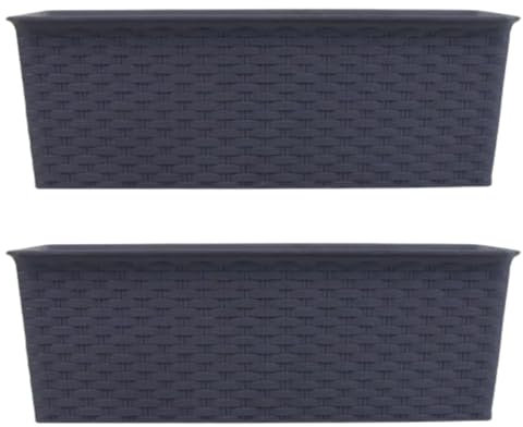 Rattan-Effect Rectangular Planter Box Random Colour | Plastic Pot for Indoor & Outdoor Use on Balconies, Patios, Gardens | Lightweight Plant Container for Flowers and Greens (Pack of 2)