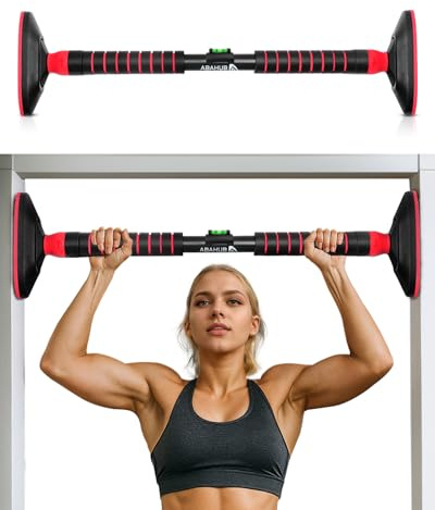 Abahub Barra per Trazioni da Porta con Blocco di Sicurezza, Senza Viti, Regolabile 72-105cm - Sbarra Trazioni Porta per Allenamento Casa, Pull Up, Fino a 120kg – Nero/Rosso