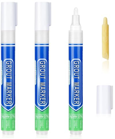 Flintronic 3 Piezas Rotulador Juntas Azulejos de Blanco, Rotulador Juntas Azulejos, Rotulador de Lechada Blanco para Juntas de Azulejos, Lápiz para Juntas, Restaura Las Juntas De Baños y Cocinas