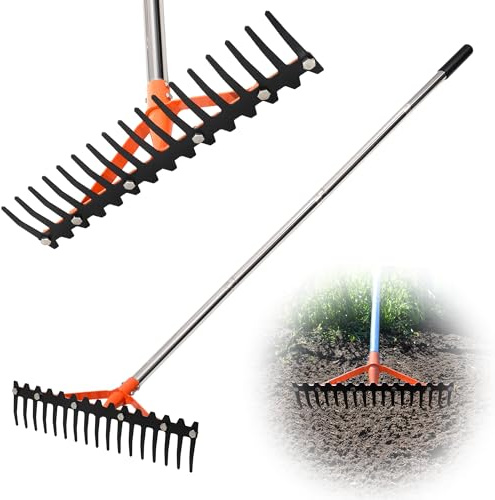 CKLT Garden Rake 17 Tempered Spring Steel Tines Heavy Duty Rake for Lawns Bow Rakes Metal Rakes with 62 Inch Stainless Steel Adjustable Long Handle for Loosening Soil Yard Work