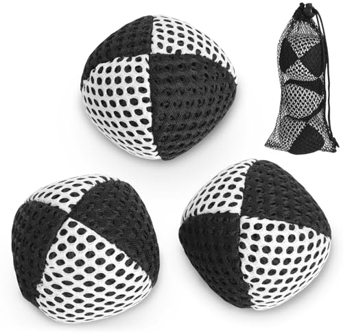 SOARFLY Balle de jonglage Lot de 3 Balle Jonglage pour Enfants (62 mm), Débutants et Professionnels, Balles de Jonglage avec Filet à 2 Couches et Sac de Transport