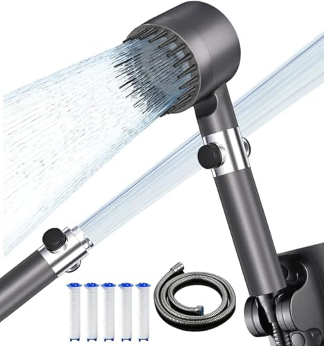 Duschkopf mit schlauch,Handbrause Duschkopf mit Filter, 4 Strahlarten Duschsparkopf Wassersparend mit Stoppfunktion, Duschbrause für Entfernen vom harten Wasser, Rest-Chlor, Bakterien und chwermetall