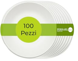Ferrari Bio | Piatti Fondi Compostabili 189×39,5 mm, 100 Pezzi | In Bagassa Sbiancata, per ristorazione e catering