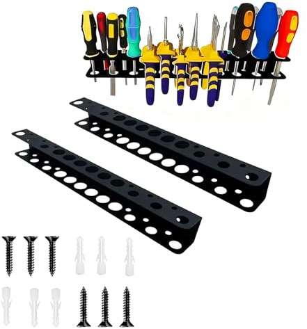 SANLIUBA Werkzeughalter Wand,40cm Schraubenzieher Halterung 14-fach Werkzeughalter, Schraubendreherhalter, Wand-Werkzeugaufbewahrungshalter, geeignet für Garagen, Werkstätten und Werkbänke (2 Stück)