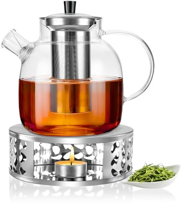 Alitree 1500ML Théière en Verre avec Infuseur, Avec Brosse à tasse, Poignée anti-brûlure, Convient pour chauffer sur la cuisinière, Adapté au thé Parfumé, thé Vert, thé Noir