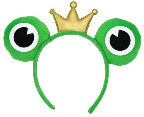 TrendandStylez Frosch Haarreif mit Krone | Froschkönig Haarreifen | Froschaugen | Crazy Frog Headband als Accessoire für das das perfekte Kostüm als Frosch für Erwachsene