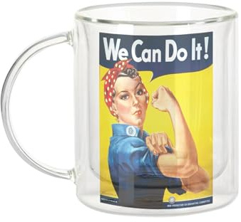 Fabulous Mug Verre Double Paroi - We Can Do It Femme Guerre Affiche Ancien Vintage - Tasse a Cafe et The Isotherme 330ml Effet Suspendu Anti-Brulure Imprime en France