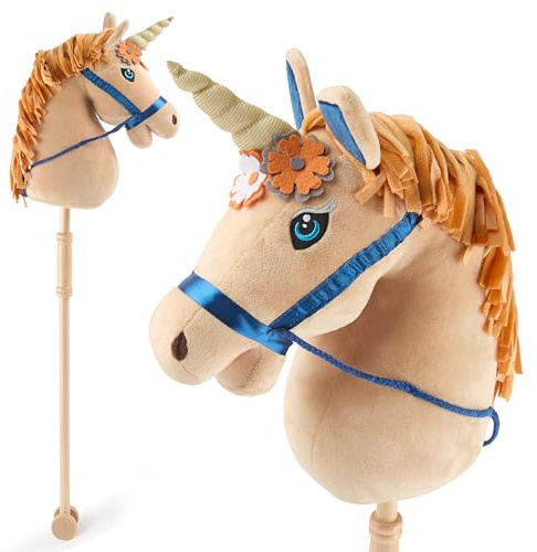 Bieco Steckenpferd Kinder Einhorn Magic, personalisiert | Hobby Horse | Rollen | Holz Stab | Stock Pferde Schöne für Stockpferd Kleinkind personalisierbar