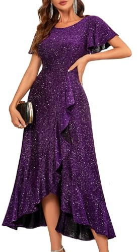 Berylove Vestido de noche largo para mujer, con purpurina, vestido festivo para boda, elegante, Purpura con purpurina, XL