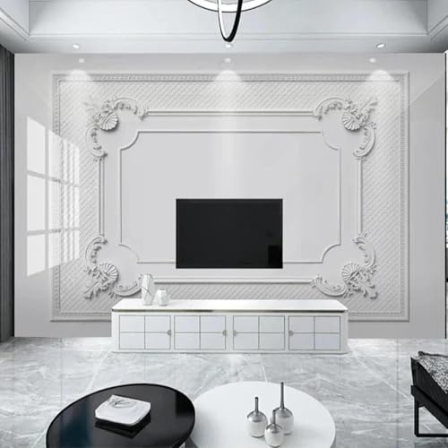 XLMING Minimalistisch Weiß Gips Schnitzerei Kunst 3D Tapete Premium Strukturierte Seide Speisesaal Arbeitszimmer Wohnzimmer Schlafzimmer Sofa TV Wand-350cm×256cm
