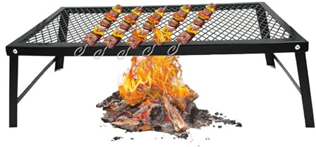 Campfire Grill – Iron 55x30x18cm | Heavy Duty Folding Campfire Grill Grate For Camping | Mesh Grills | Outdoor Folding Grills Rack For Beach Yard Patio Balcony Camping Barbecue Picnic Gathering Party