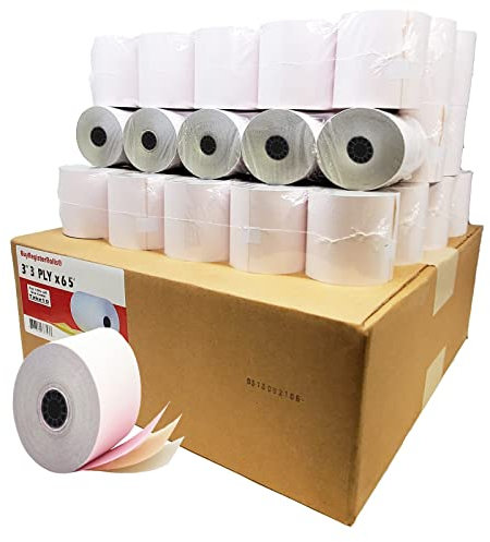 BuyRegisterRolls 318230 Thermopapier Druckpapier, 7 cm Durchmesser, ohne BPA, 50 Rollen 3'' 3 Ply 65' (50 Rolls) White/Canary/Pink
