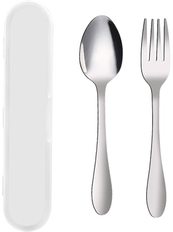 VANRA 2-Piece Children Flatware Set 18/10 Stainless Steel Child Set Tableware Set Silver Cutlery Set Silverware Dinner Utensils for Kids (Chrome Finished) (1 Fork + 1 Spoon)