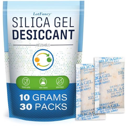 LotFancy 30 Sachets 10g Sachet Anti Humidité gel de silice réutilisable | Absorbeur d'humidité pour penderies, valises, caves avec indicateur de couleur Silicagel Déshumidificateurs