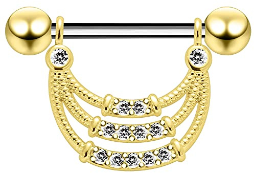CZ Stein Tri Seil Design 14 Gauge Chirurgenstahl Nippel Piercing Bar Schmuck