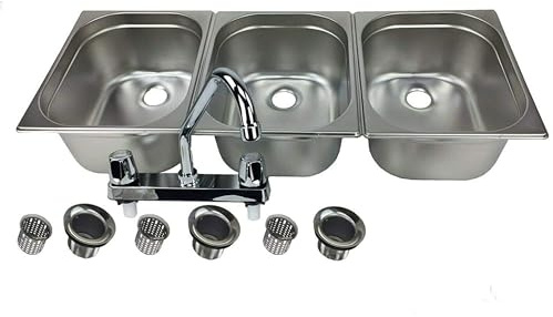 3-Large Compartment Drop-in Stainless Steel Concession Sink - Portable Stand Food Truck Trailer