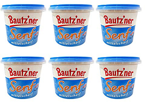 6er Pack Bautzner Senf mittelscharf im Becher (6 x 200 ml) Senfbecher, Bautzner Spezialitäten