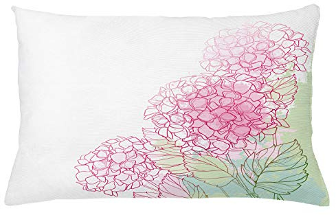 ABAKUHAUS Hortensia Housse d'oreiller, Grunge Peindre des Fleurs Art, taies d'oreiller,avec Fermeture à glissière, Lavable, 65 x 40 cm, Vert pâle Rose