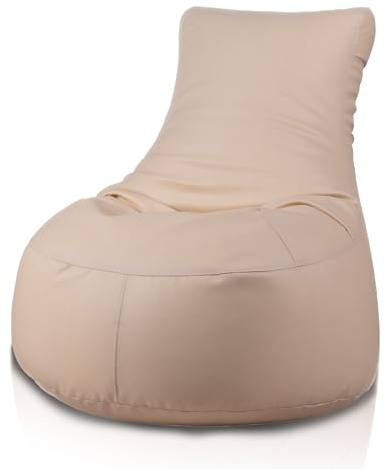Bepouf - Poltrona a Sacco con Schienale Alto in Ecopelle con Imbottitura in Palline di Polistirolo, Poltrona a Sacco adatta per Camera e Salotto - Dimensione Grande 85x80, Colore Beige