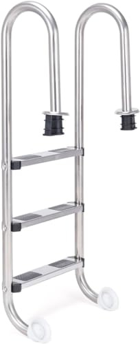 RELAX4LIFE Escalera de Piscina de Acero Inoxidable con 3 Peldaños Antideslizantes, Escalera Piscina Desmontable para Piscina, SPA y Parques Acuático, Carga 150kg, 55x25x132,5cm, Plateado