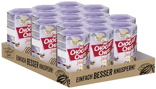 Nestlé CHOCLAIT CHIPS Weiß, Leckere Knusperchips mit Mandelgeschmack, umhüllt mit weißer Schokolade und verfeinert mit Milchschokolade-Dekorstreifen, 15er Pack (15 x 115g)