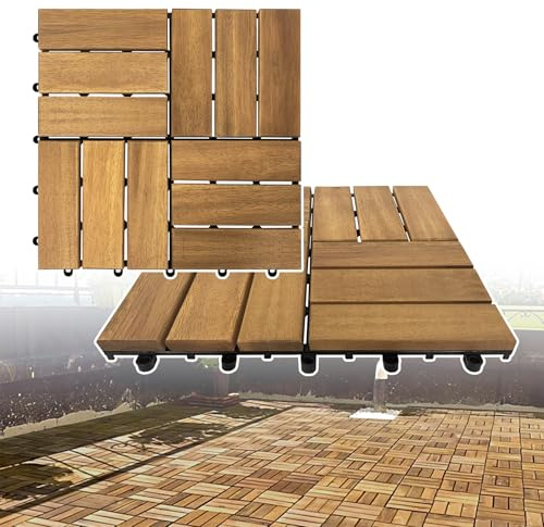 Froadp Acacia Piastrelle in Legno, 30x30cm Tavole di Terrazza, Pavimentazione con Sistema di Drenaggio e Click, Pavimento Piastrelle Antiscivolo per Balconi Giardino Piscina Gazebo (3㎡, Type B)