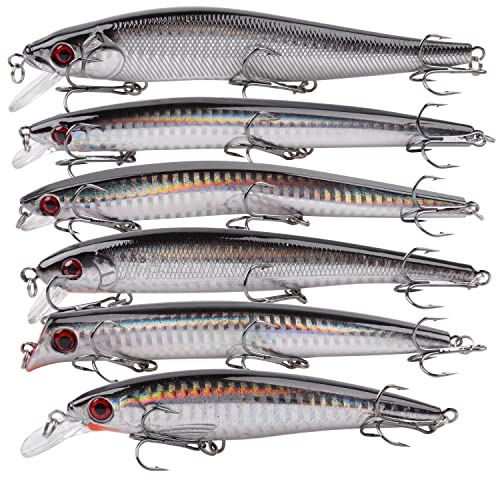 6stk Angeln Kunstköder Blinker Angelköder Wobbler Crankbait Popper Jerkbait Künstliche Hartköderstöpsel mit Drillingshaken Surf Angelköder Striper Bass Lachs Salzwasser Süßwasser