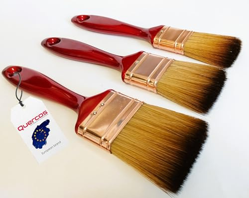 Quercos Lackpinsel 3er Set | Kein Borstenverlust | Evo-Faser Malerpinsel & Flachpinsel Lacke | Profi Lackierpinsel für Wasser- & Lösungsmittelbasierte Lacke | 100% Kunstfasern