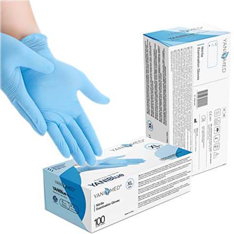 Yanimed Nitril Einweghandschuhe puderfrei latexfrei 100Stück/Box Farbe Blau Schwarz Gr, S, M, L, XL (Blau, M)