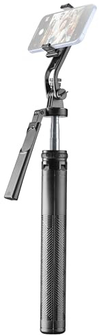 Cellularline Selfie Stick Max med utdragbar Bluetooth-fjärrkontroll, Quadrapod-funktion, 360° rotation, teleskopisk stång 180 cm, avtagbar smartphone-hållare, svart