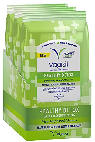 Vagisil Wipes for All Over Cleaning, Health Detox, Formulated with Essential Oils, 20 Wipes in a Re-Sealable Pouch (Pack of 3)