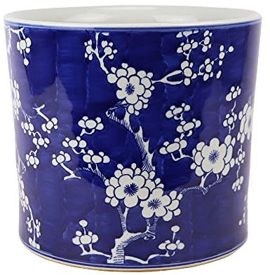 Fine Asianliving Pot de Fleurs Chinois Fleurs Peintes à la Main Bleu D22xH20cm Chinois Vase avec Couvercle Asiatique Jingdezhen Mandarin Décorative