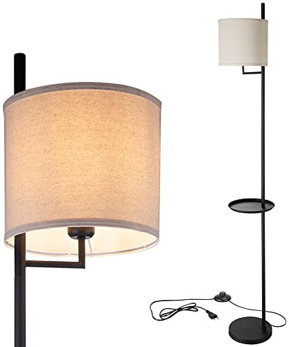 BAKAJI Lampada Piantana da Terra Luce Lampadina E27 Max 60W Base Rotonda Struttura in Metallo Paralume in Tessuto Design Moderno Accensione a Pedale Altezza 178 cm (Nero con Tavolino)