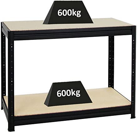 PROREGAL Etabli Dino réglable en Hauteur | HxLxP 90x120x60cm | Capacité de Charge 600kg | Noir | Etabli d’Atelier, Table de Travail & Bricolage